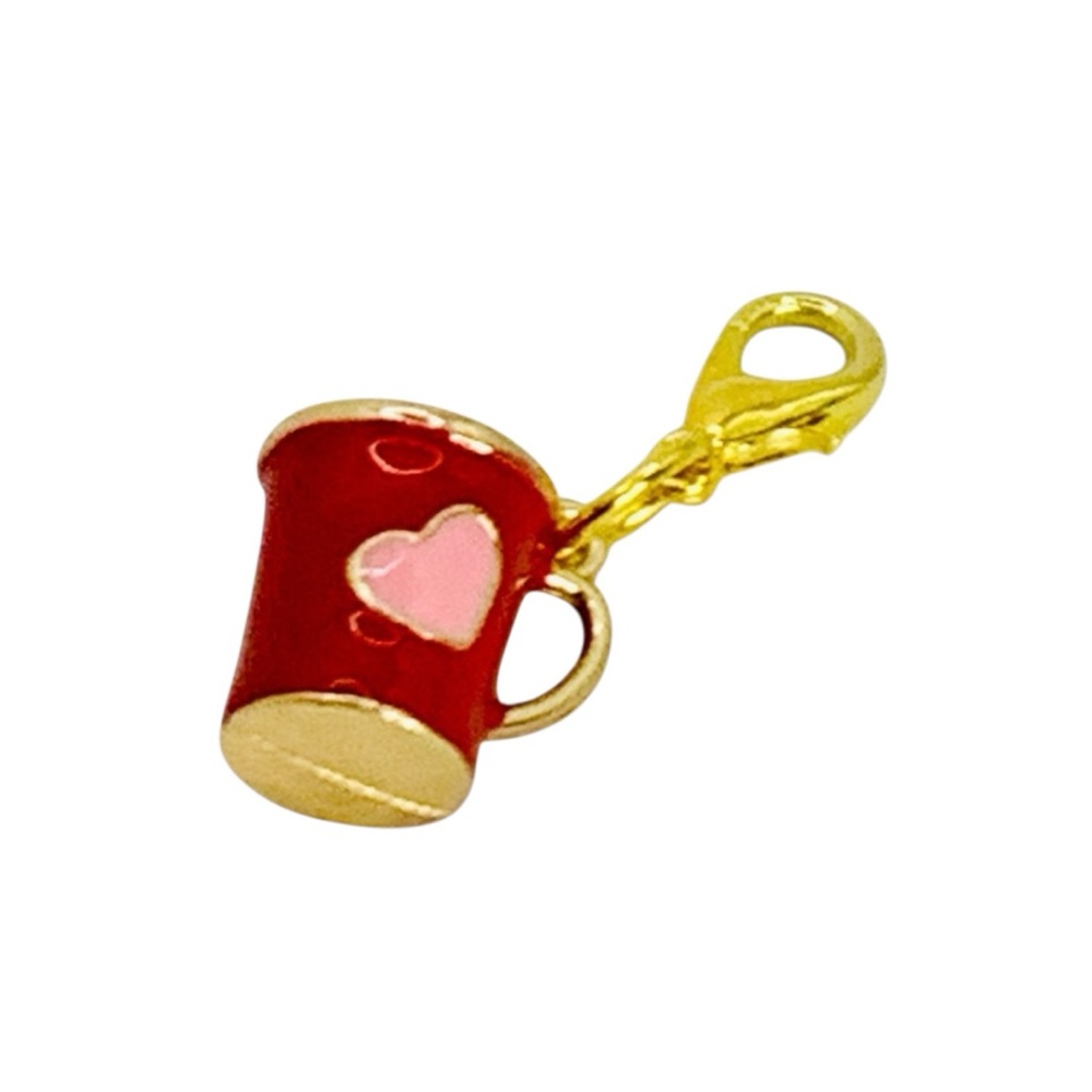 Red Coffee Cup With a Heart Gold Tone Bag, Shoe, Zipper Pull Charm Valentine